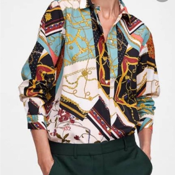 Zara Multicolor Chain Print Blouse size S - Picture 1 of 11